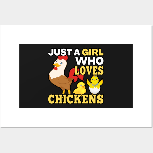 JUST A GIRL WHO LOVES CHICKENS | COLORFUL DESIGN PERFECT GIFT FOR GIRLS, MOMS, GRANDMAS, AUNTS AND KIDS Wall Art by KathyNoNoise